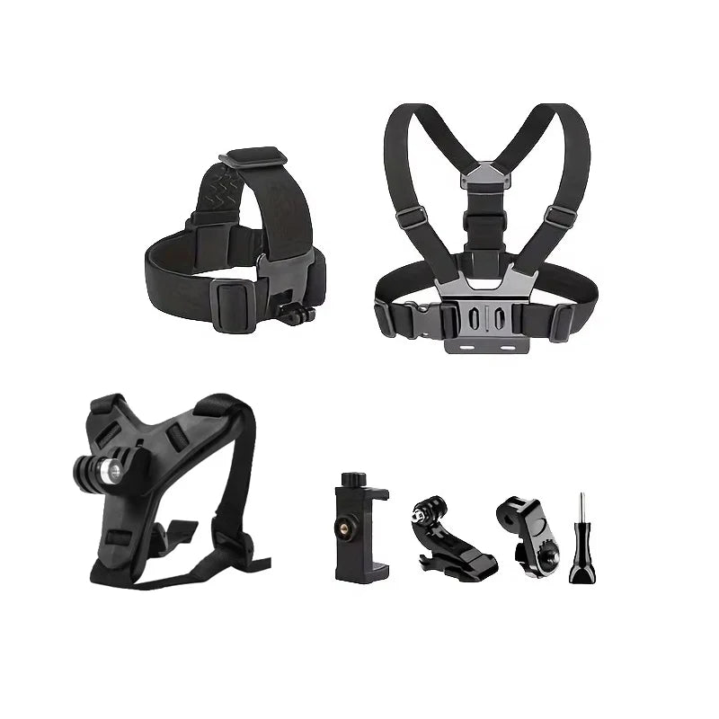 Kit de accesorios para Cámara de Acción todo en uno, correa para la cabeza, soporte para correa para el pecho, ajustable para GoPro Hero Phone Osmo SJCAM AKASO insta360