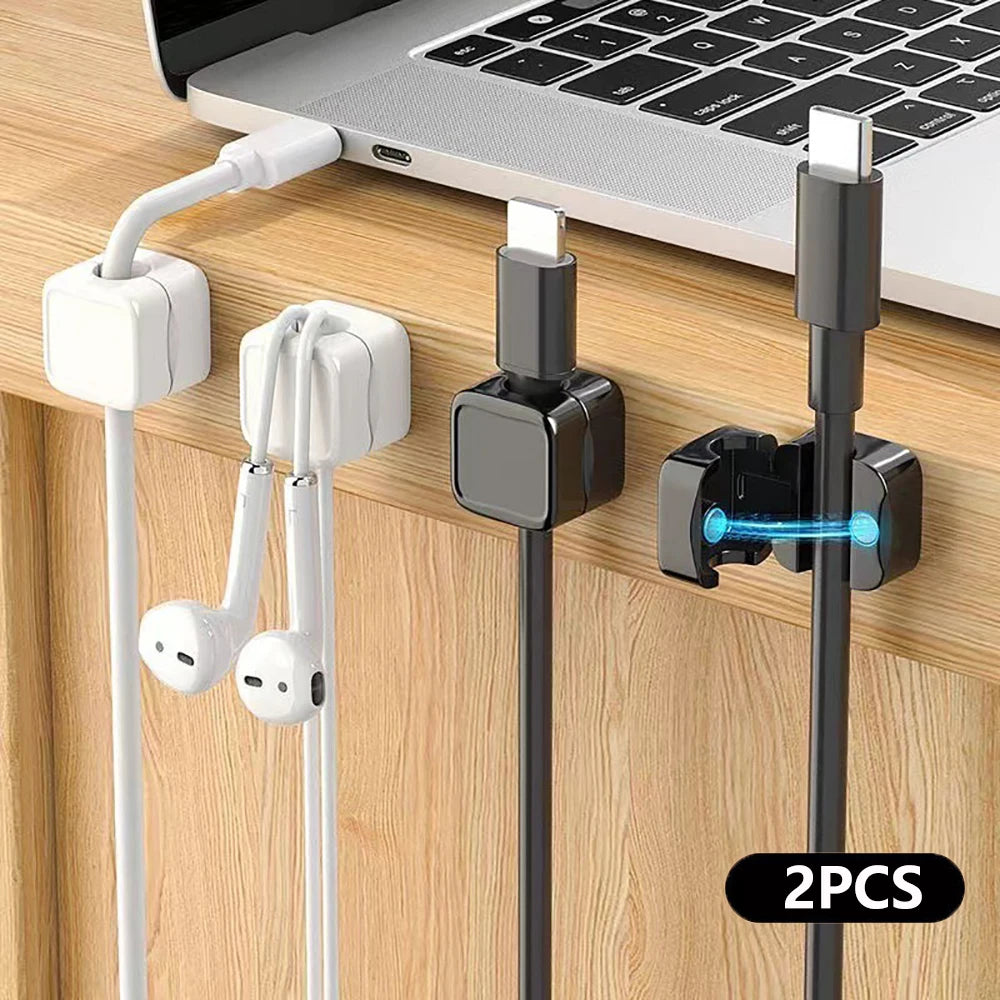 2 Clips Magnéticos para Cables, Organizador de Cables Ajustable para Debajo del Escritorio, Gestión de Cables, Sujetador de Cables