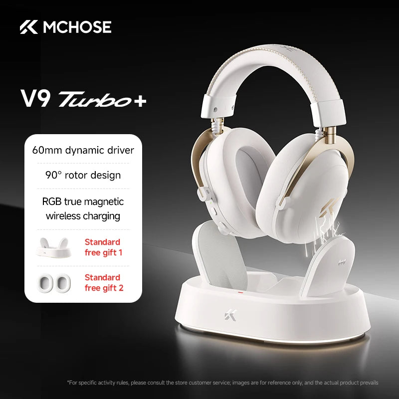 Auriculares Inalámbricos para Juegos MCHOSE V9 Turbo + con Sonido Envolvente 7.1 de 60 mm, Auriculares Profesionales para Esports con Base de Carga RGB