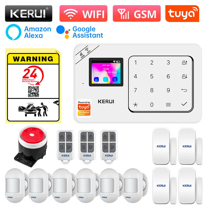 KERUI-Kit de alarma para el hogar, inalámbrico, WiFi, GSM, antirrobo, con pantalla táctil, aplicación Tuya Smart Life, sistema de alarma para protección de seguridad