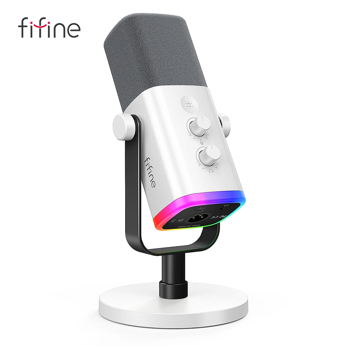 Micrófono dinámico FIFINE USB/XLR con Control RGB/conector para auriculares/mú, micrófono para grabación de juegos de PC Streaming AmpliGame-AM8