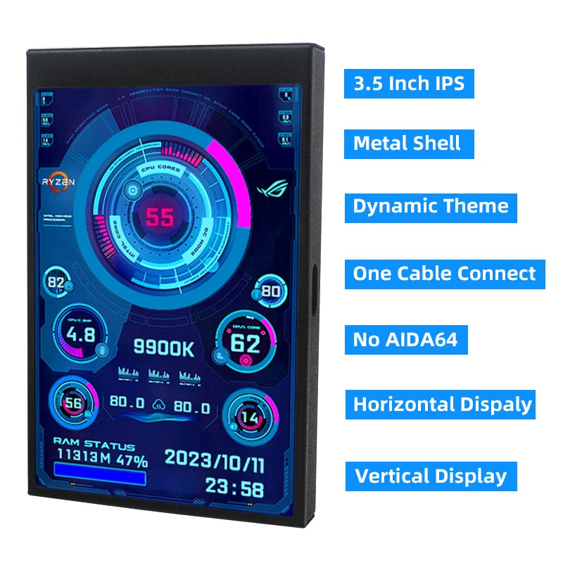 Pantalla secundaria tipo C de 3,5 pulgadas para ordenador CPU RAM GPU HDD Monitor 320*480 IPS LCD ISB pantalla TURZX Software NO AIDA64