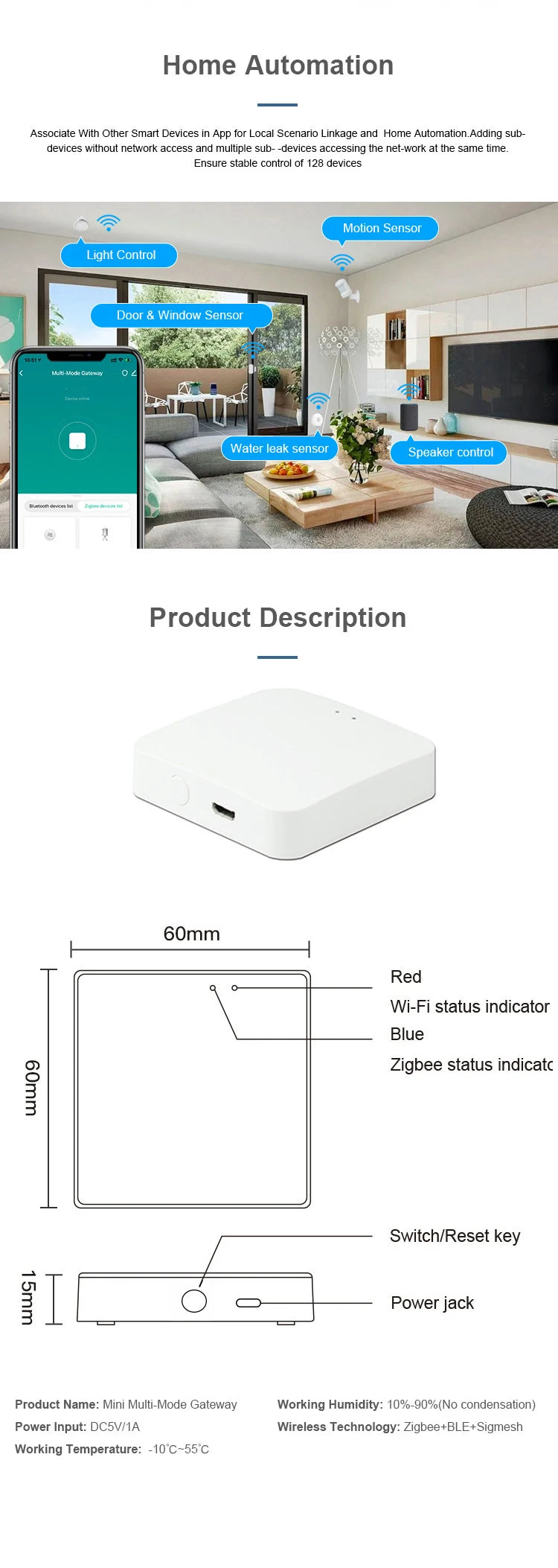 Puerta de enlace inteligente multimodo inalámbrica ZigBee Bluetooth Mesh Hub funciona con la aplicación Tuya Smart life Control por voz a través de Alexa Google Home