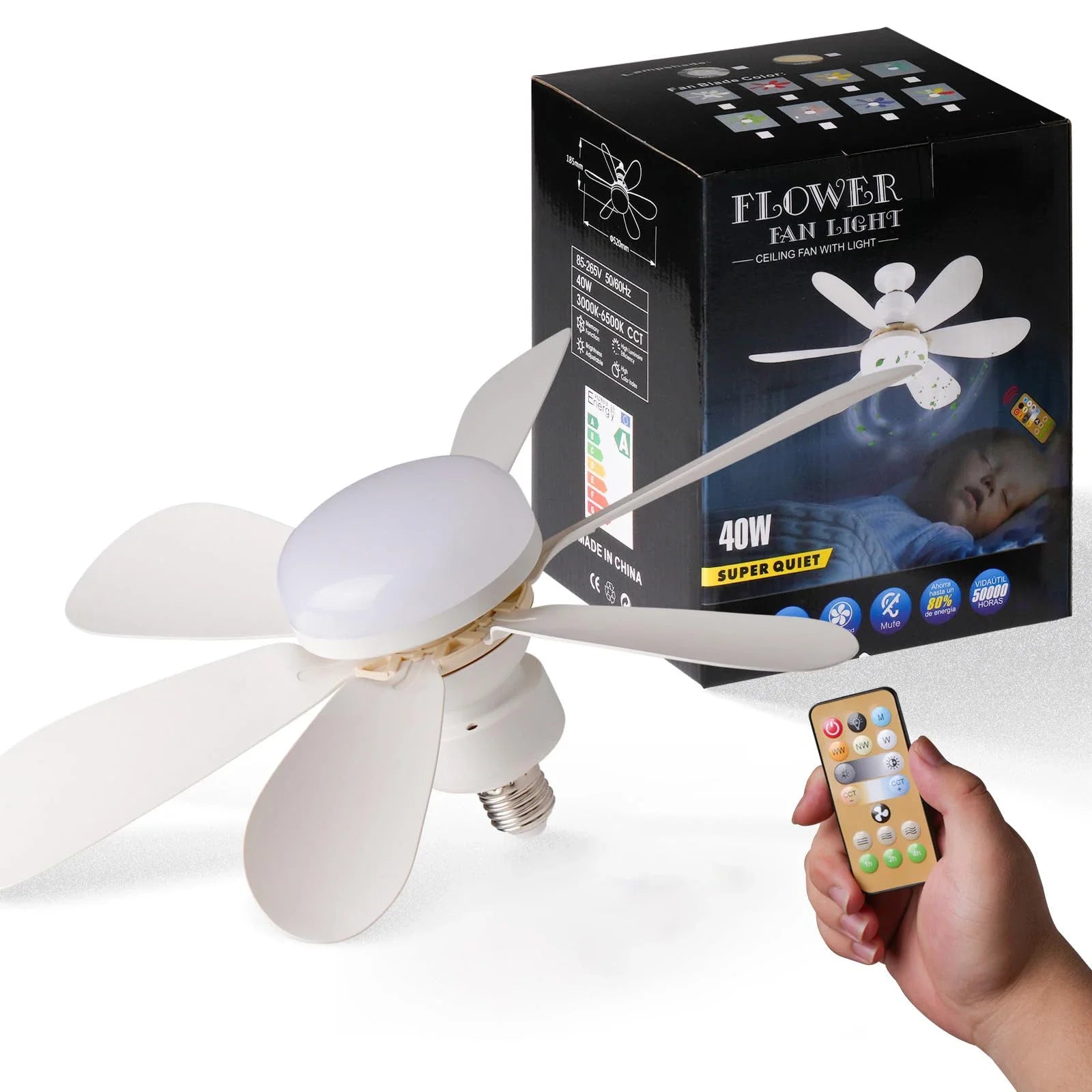 Ventilador de techo LED 40W E27 con control remoto para atenuación, adecuado para sala de estar, estudio, uso doméstico, 85-265V