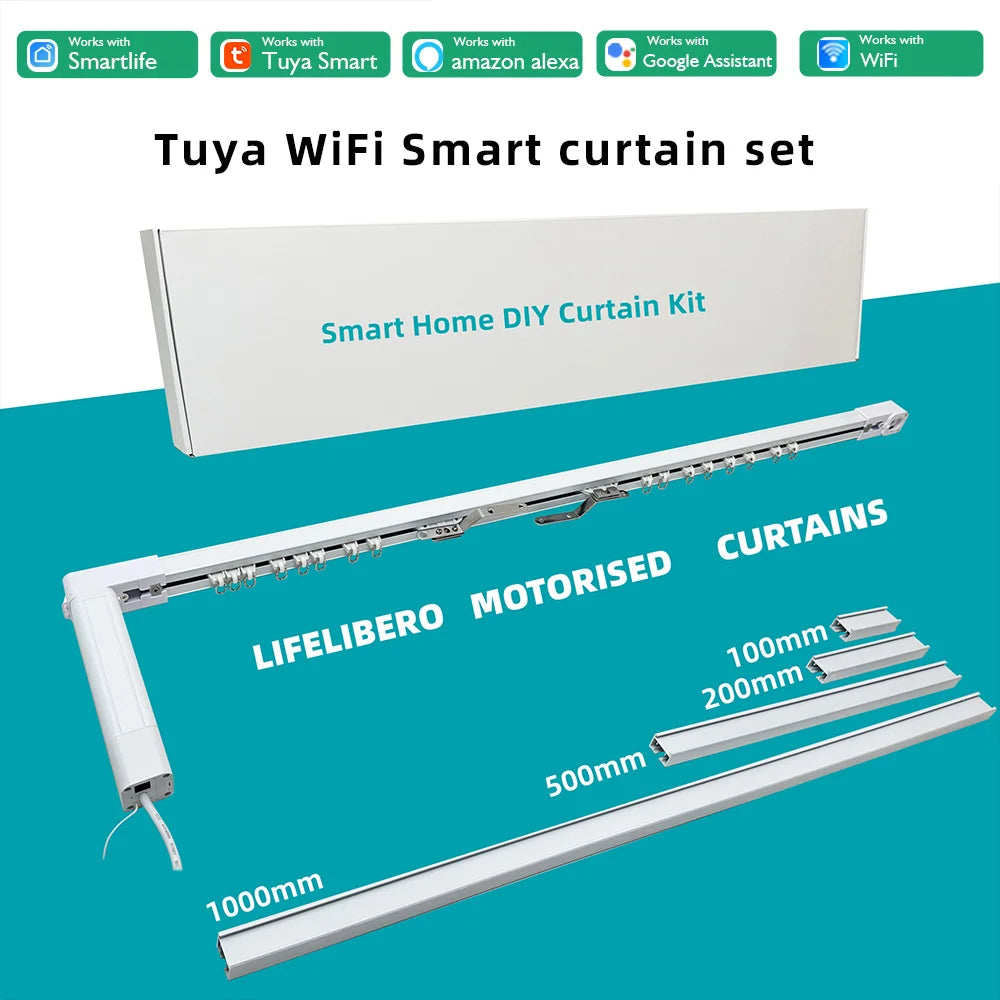 Kit de cortina inteligente Diy automático, sistema con controlador de cortina inteligente Tuya Wifi, Control remoto y pistas de riel eléctrico motorizado Alexa