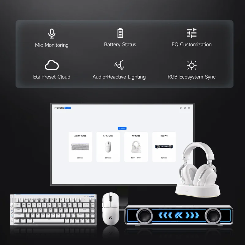 Auriculares Inalámbricos para Juegos MCHOSE V9 Turbo + con Sonido Envolvente 7.1 de 60 mm, Auriculares Profesionales para Esports con Base de Carga RGB