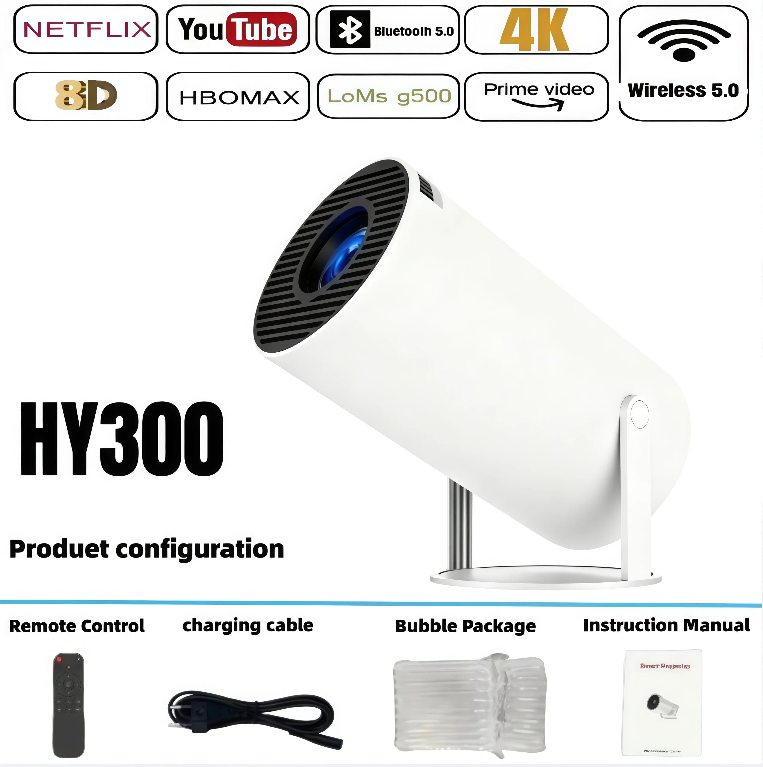 Proyector LED Portátil para Exteriores HY300 2026, 4K, Wifi, 1080P, 1280x720P HD, Cine en Casa, Proyección de Videos, Películas y Videojuegos