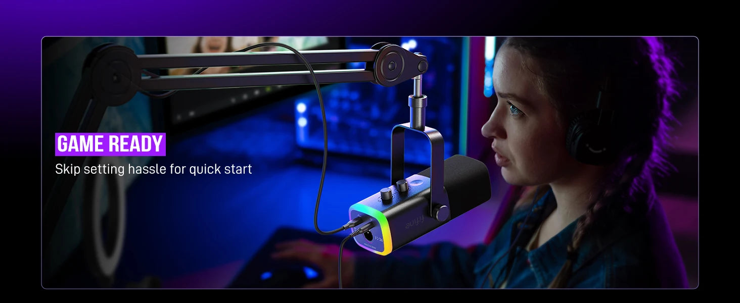 Micrófono dinámico FIFINE USB/XLR con Control RGB/conector para auriculares/mú, micrófono para grabación de juegos de PC Streaming AmpliGame-AM8