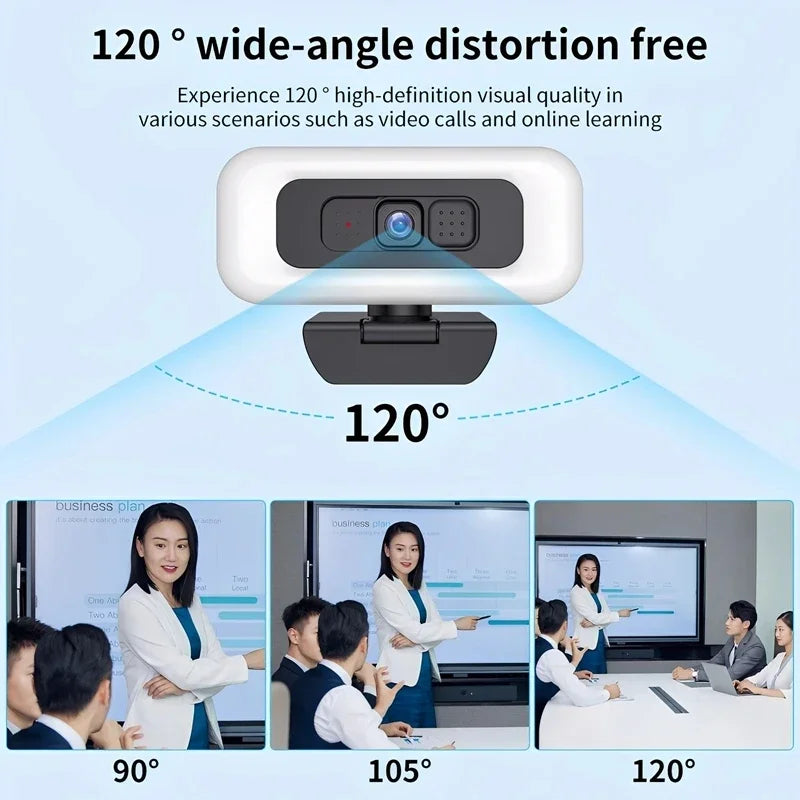 Cámara web Lenovo 2K/4K Ultra HD con enfoque automático, micrófono, luz y cubierta de protección de privacidad para transmisiones en vivo flexibles